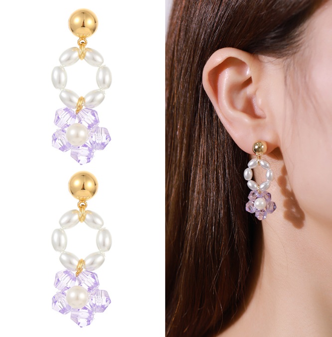 Floral Crystal Beaded Drop Earrings 